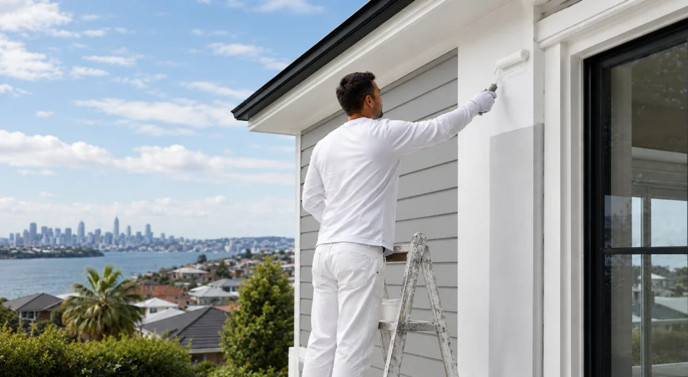 painter working on exterior of a home in sydney during winter season