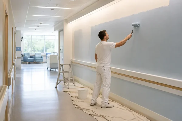 professional painter working on interior wall of hospital in sydney